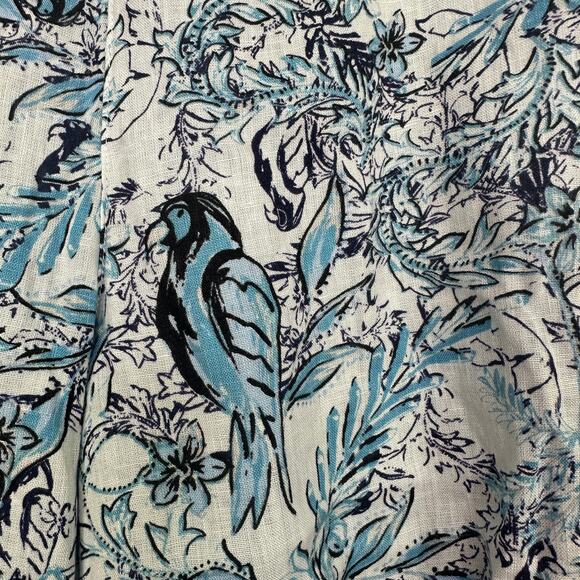 Tahari Size Medium Linen Floral Wide Leg Crop Pants Beach Tropical Blue White - Picture 5 of 6